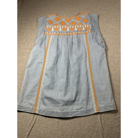 Ivy Jane NWT Tribal Embroidered Short Sleeve Top XS Orange White Blue‎ - Picture 2 of 6